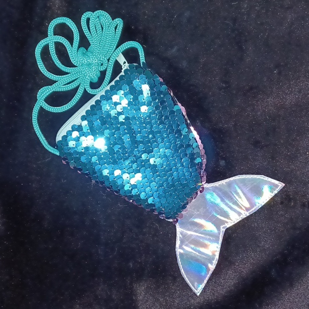 ⭐️3 For $10⭐️ Mermaid tail sequined purse AQUA/PINK - Picture 2 of 3